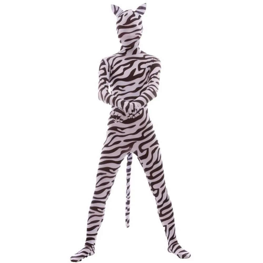 Костюмы животных из спандекса, костюм тигра, костюм для косплея Zentai, Зебра, леопард, комбинезон, костюм из эластичной лайкры