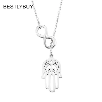 

BESTLYBUY Genuine 925 Sterling Silver Hamsa Hand Infinity Love Pendants Necklaces Hand Of Fatima Lucky Fashion Jewelry For Women