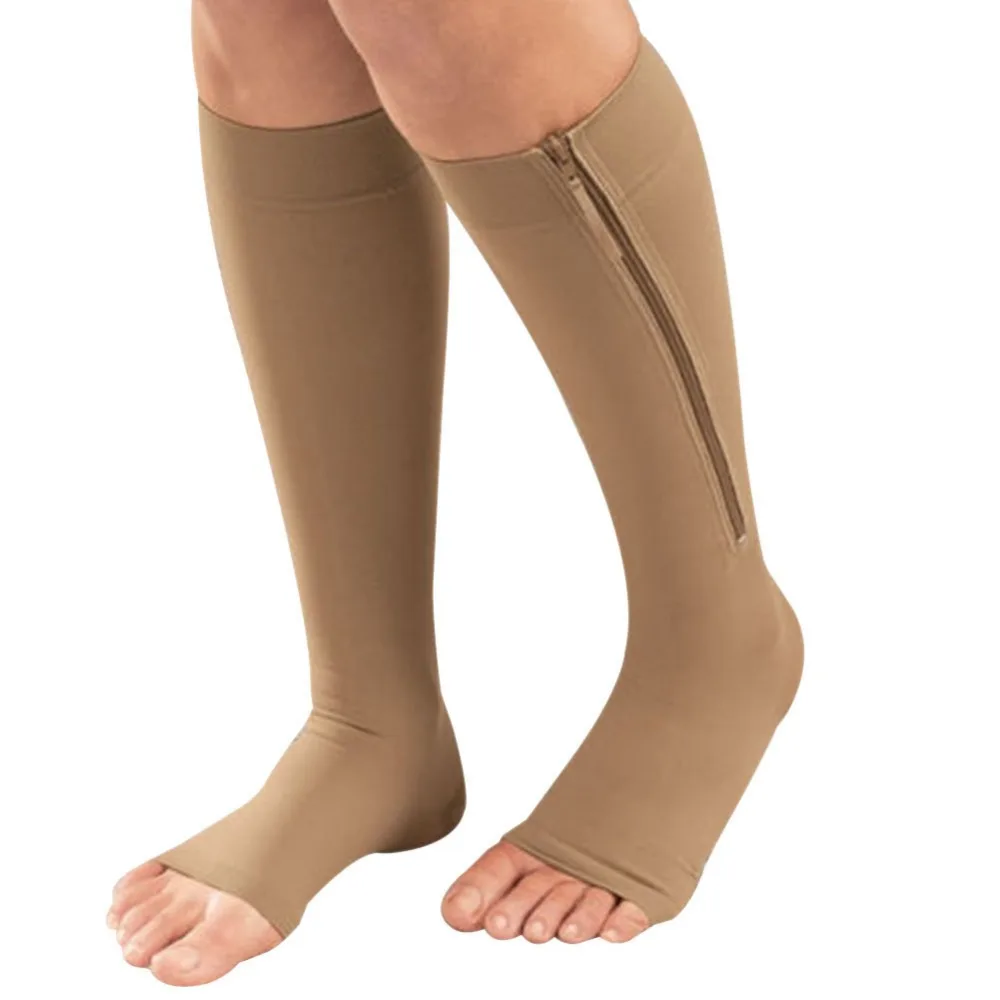 

Women Zipper Compression Socks Comfortable Zip Leg Support Knee Sox Open Toe Sock S/M/XL
