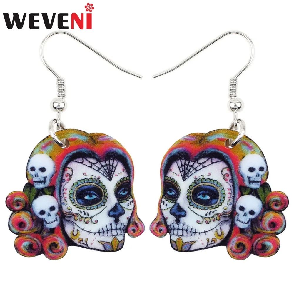 

WEVENI Acrylic Dangle Drop Musician Halloween Festival Skeleton Skull Earring Big Long Fashion Jewelry For Girls Women Wholesale