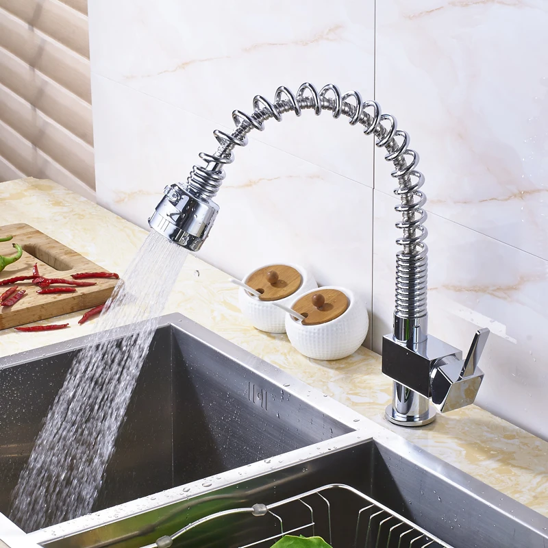 

Polished Chrome Pull Out Single Handle Kitchen Mixer Faucet Deck Mounted Sprayer/Stream Spout Hot and cold Taps