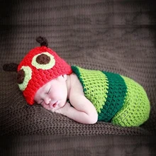 Новорожденный Beetle спальный конверт для малышей бутафорская одежда комплект со шляпой стильный Теплый гусеничный вязаный наряд для фотосъемки