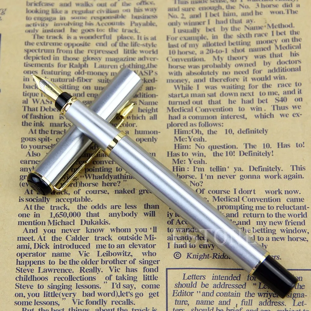 Unique Design Fountain Pen BAOER 801 Stainless steel Silver Fountain Pen Nib Fine dropshipping