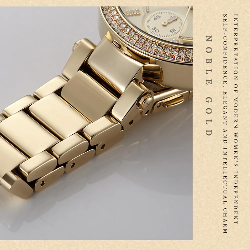 Качественные Saat новые часы женские Розовое золото женские часы алмазные три глаза цифровые женские стальные часы браслет часы Reloj Mujer# A