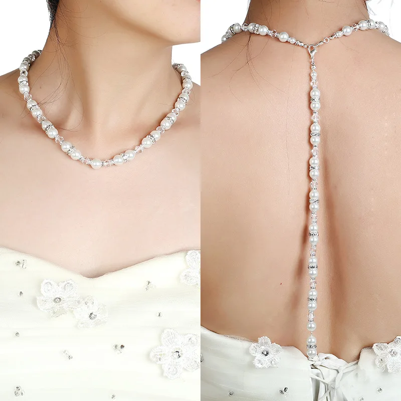 

New Simulated Pearl Backdrop Necklaces Back Chain Jewelry For Women Party Wedding Backless Dress Accessories NZ0779
