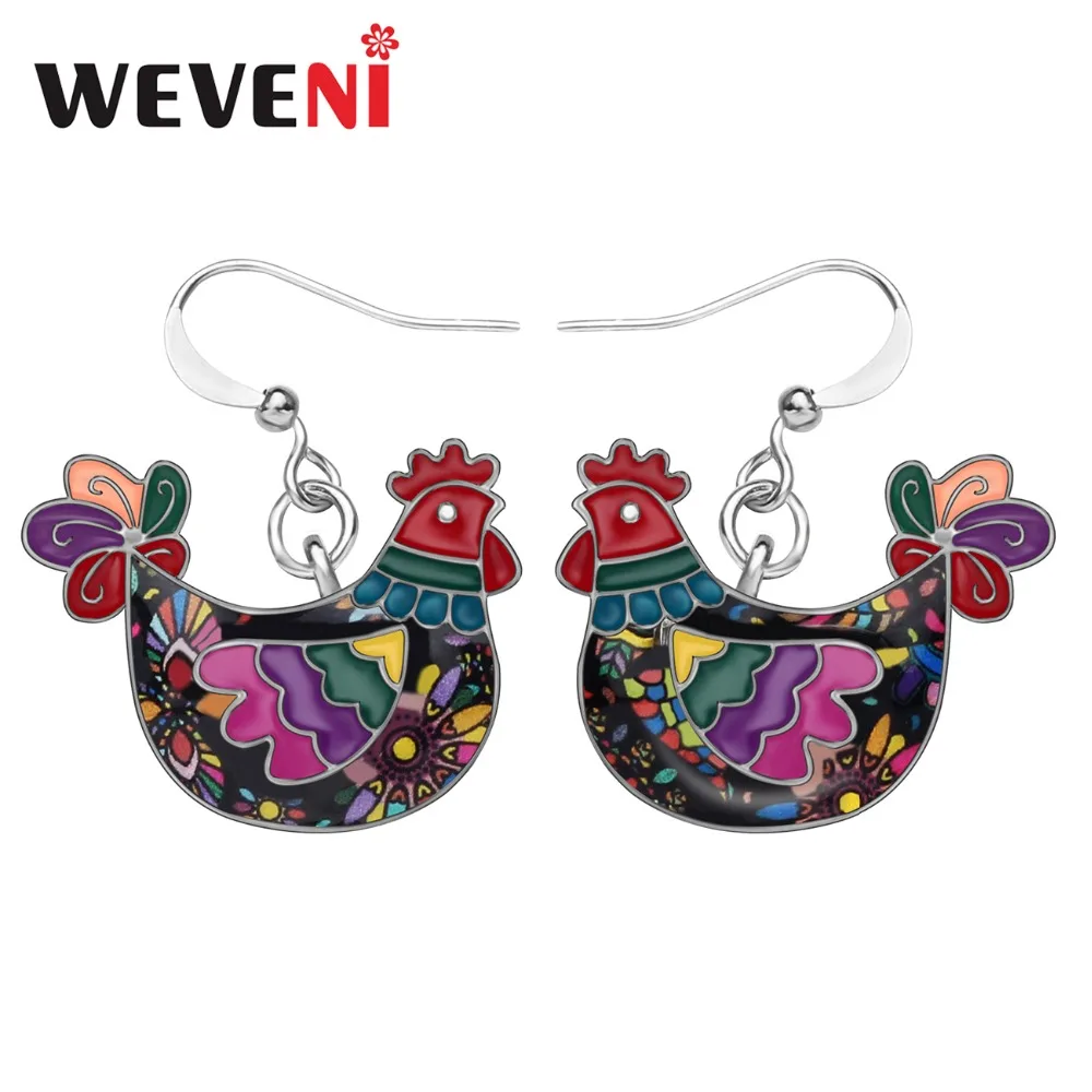 WEVENI сплав Эмаль мультфильм курица серьги в форме курицы Висячие гвоздики модные украшения в виде животных для женщин девушек вечерние украшения в подарок
