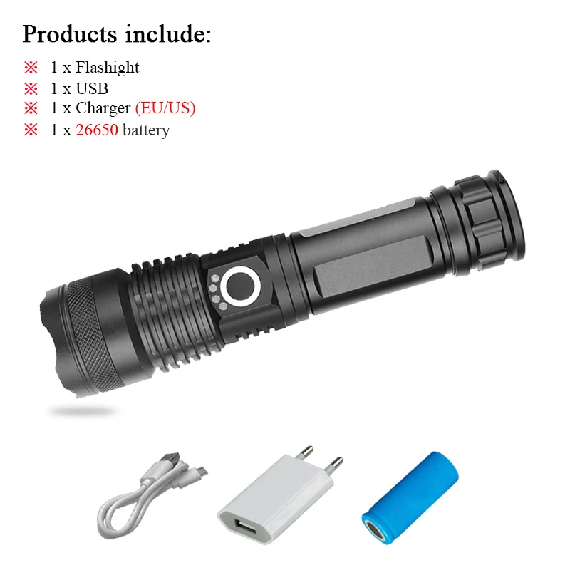 XHP50 охотничий самый мощный флэш-светильник с зумом usb фонарь 18650 или 26650 Зарядка для кемпинга вспышка светильник прожекторный фонарь светодиодный zaklamp - Испускаемый цвет: usb flashlight D