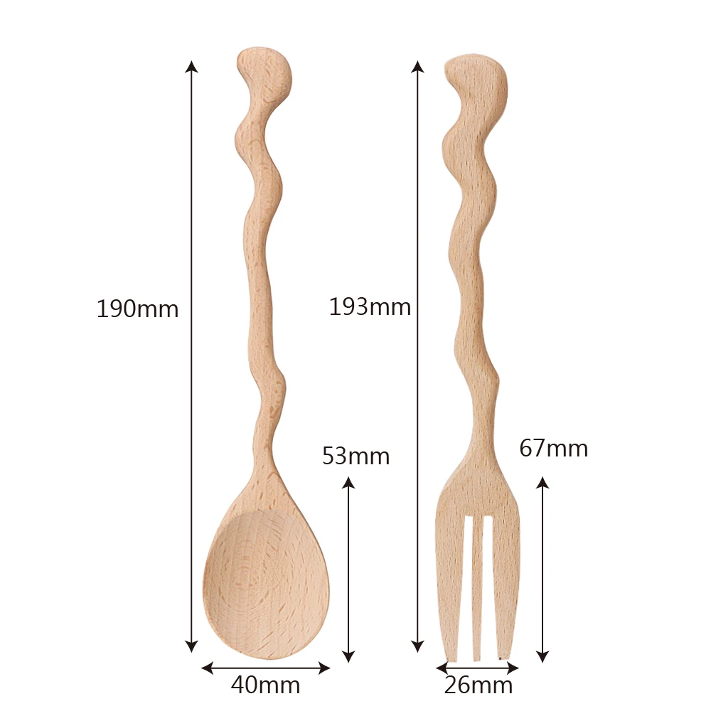 Long Handle Tableware Wooden Spoon Fork Soup Catering Dining Spoon Forks Kitchen Cooking Utensil Tool Home Kitchen Accessories