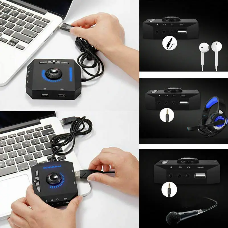 S2 USB 2,0 Звуковой концентратор карт стерео наушники с микрофоном адаптер 3D объемный звук внешний аудио конвертер для ПК и ноутбуки