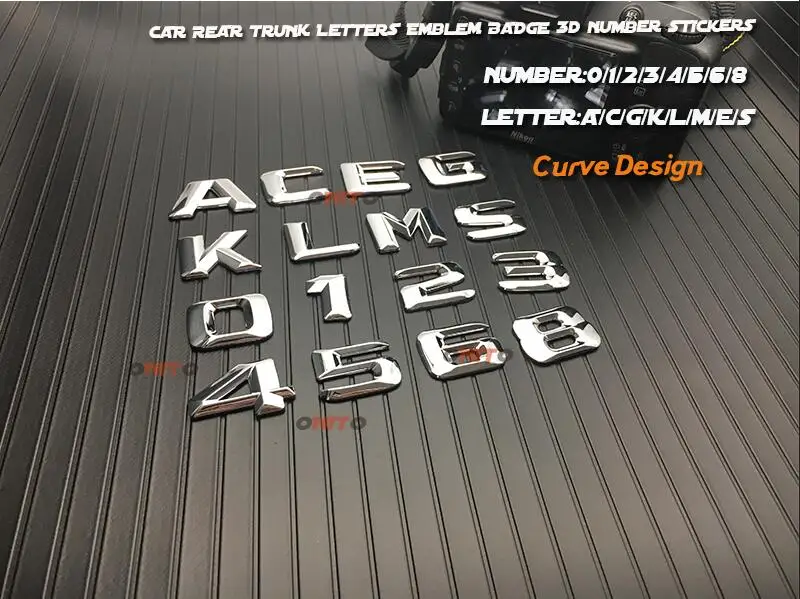 3D Номер багажника Задняя эмблема значок буквы наклейка для Mercedes Benz C CLK CLS класс S GL ML SLK GLK A B E W205 W213 GLA GLC W210 - Цвет: curve design
