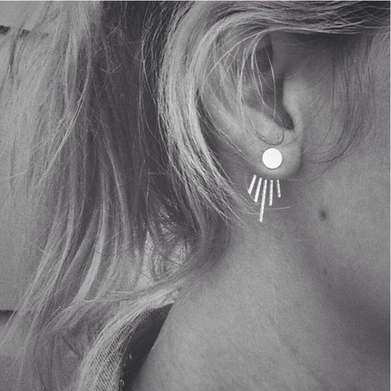 Fashion Women Silver Bar Stud Earrings Combo Geometric Studs Front Back Earrings