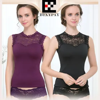 

Women Winter Plus Velvet&Body Sculpting Warm Vest Tank Tops&Sexy Lace Bodywarmers,Shapers Push up Gather Thermal Underwear L-5XL