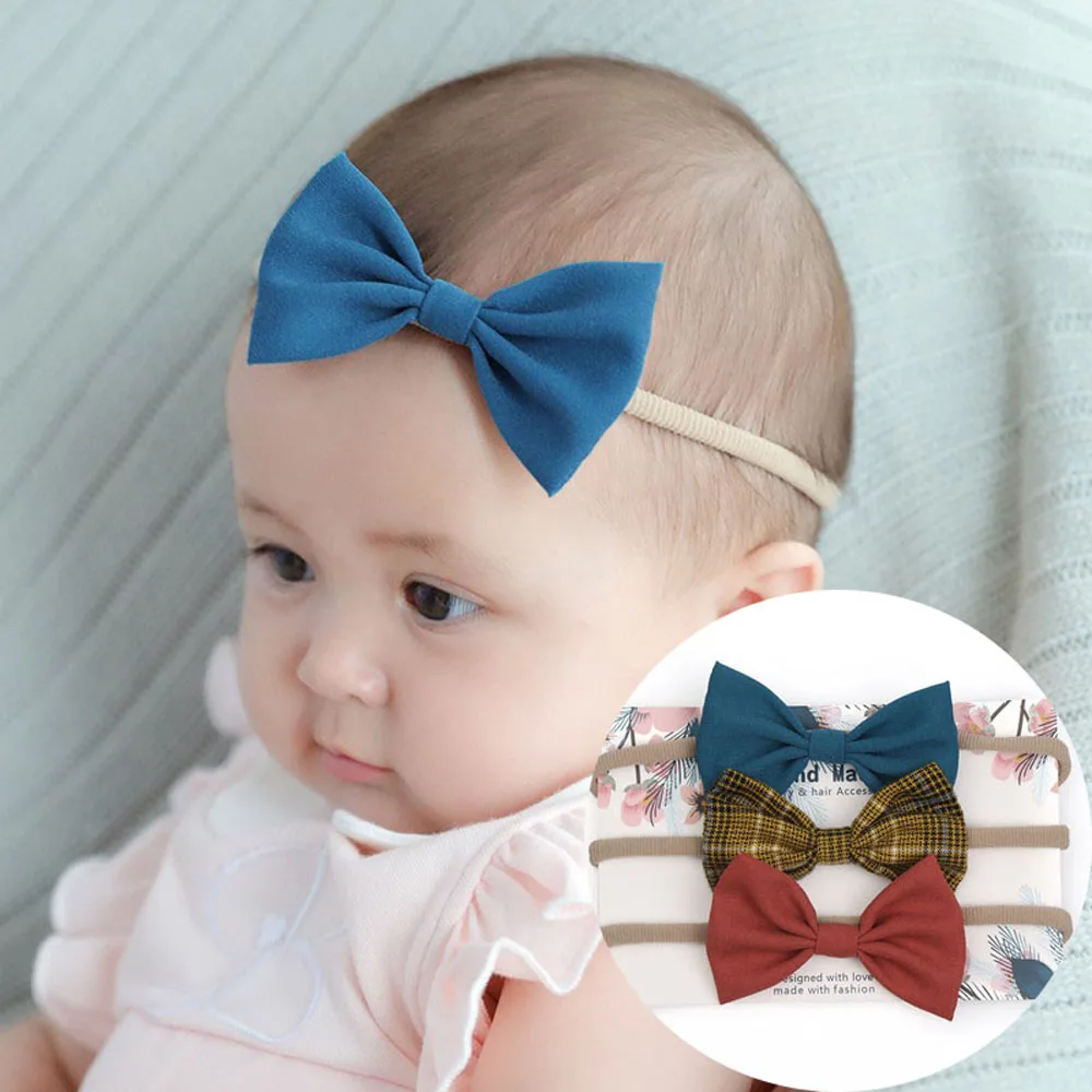 3pcs//set Baby Soft Headband Infant Decoration Bow Traceless Nylon Headband