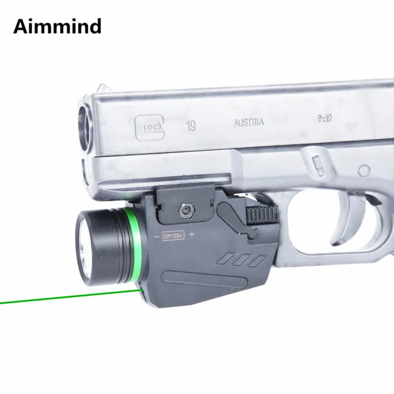 

Tactical LED Flashlight Green / Red Laser Sight For 20mm Rail Mini Glock Pistol Gun Light lanterna Airsoft Light