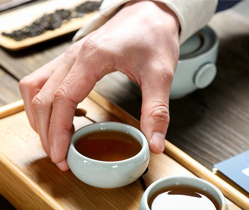 Высококачественный дорожный чайный набор Ge kung fu gaiwan, 1 горшок, 1 пакет, 4 чашки, быстрая чашка, Офисная портативная чайная посуда, чайный горшок, чайная чашка