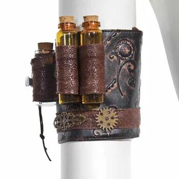 

Brown PU Leather Floral Carvings Steampunk Wristband Vintage Arm Warmer Unisex Rock Gothic Arm Sleeve Corset Costume Accessories