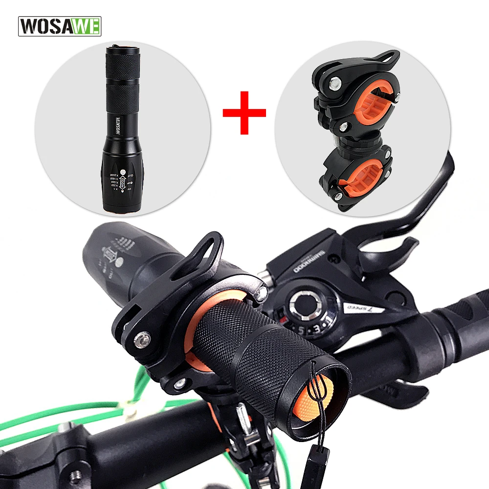 Discount WOSAWE Bike Light 1000 Lumens T6 LED Bike Front Light Torch Handlebar Waterproof with Clip Support Holder USB Rechargeable SOS 2