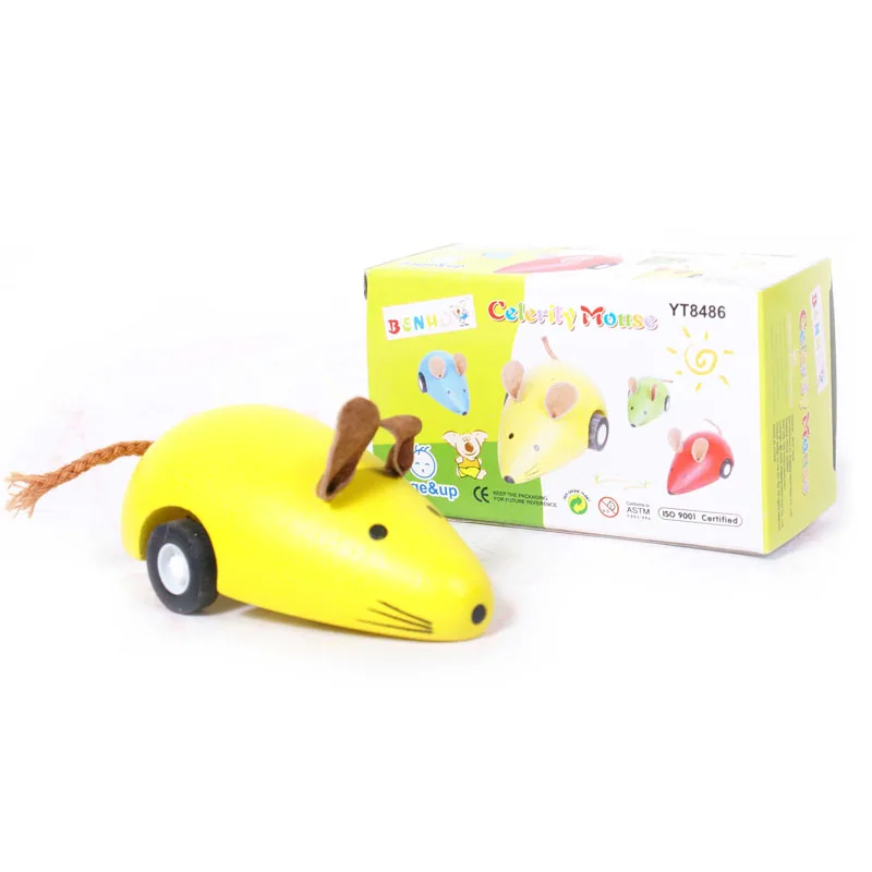 Baby Toys Funny Wind Up Toy Spring Toy Mini Small Yellow Wooden Mouse for Children Playing Early
