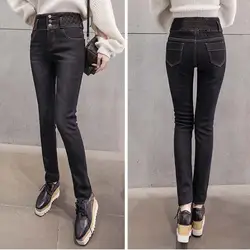 KAVISSO 2018 высокая эластичность талии джинсы женские плюс толстый бархат карандаш брюки зимние теплые джинсовые штаны женские модная верхняя