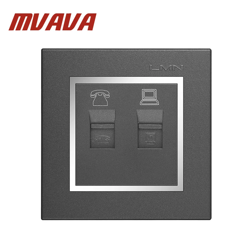 

Chromed LMN Telephone and Computer Socket Wall Socket TEL & PC Outlet Gray color fireproof PC material panel, Free shipping