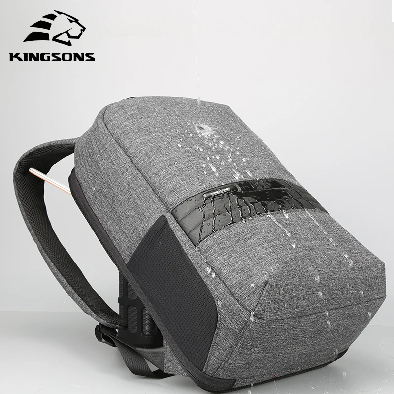 

Kingsons Casual Men USB Charge Solid Bag Large Capacity Computer Backpack for 15.6 inch Laptop Teenager Waterproof Book Bag