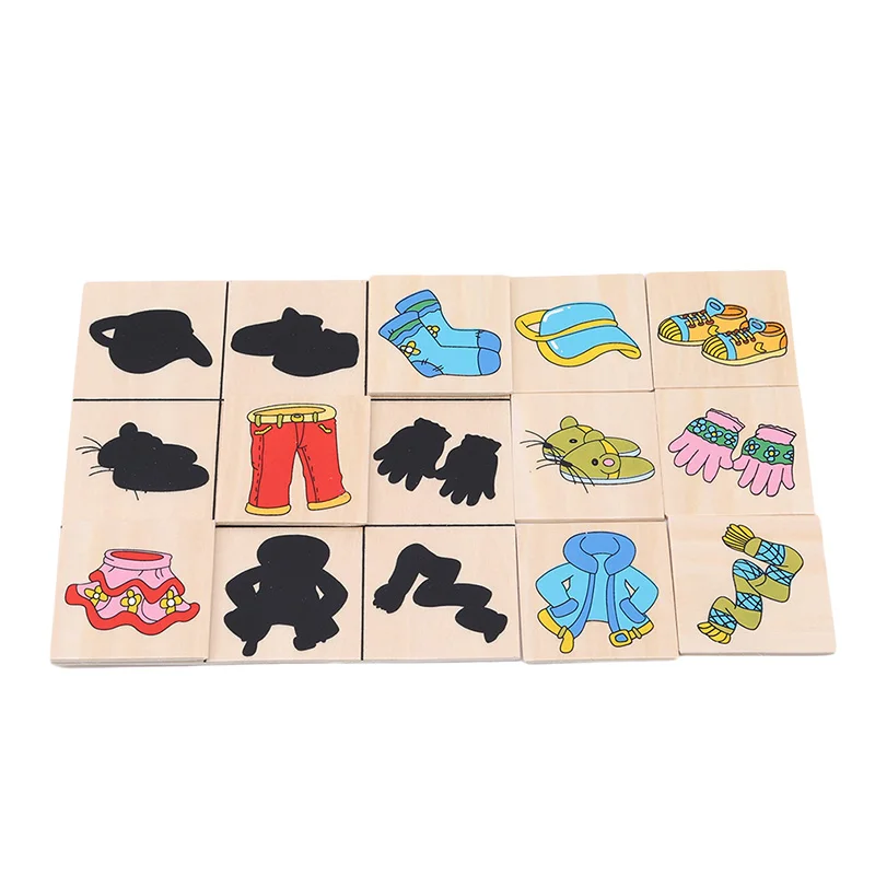 Montessori Enlightenment Teaching Wooden Puzzle Toy Graphics Corresponding Box Looking The Shadow Matching Game Card