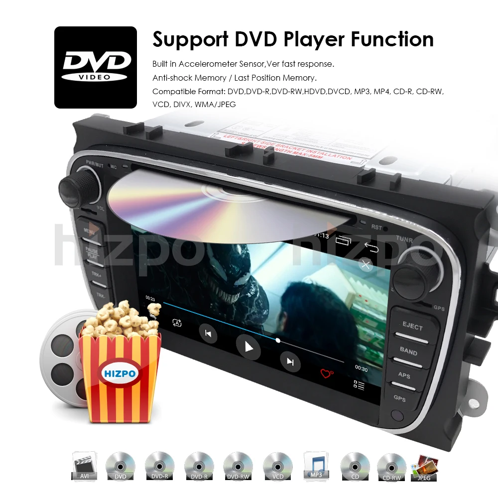 Top Hizpo 2 Din Car Radio Car DVD Multimedia for ford focus s-max c-max 2008 2009 2010 2011 2012 Tape Recorder Stereo GPS SWC DVR 16