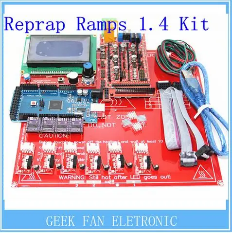 Reprap Ramps 1 4 kit Mega 2560 Heatbed mk2b 12864 LCD Controller DRV8825 Mechanical Endstop Cables