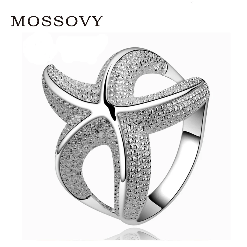 

Mossovy Trendy Creative Starfish Ring Charms Pentagram Individuality Ornaments Cocktail Rings Gift Fashion Jewelry for Women