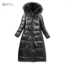 Женские куртки из натуральной кожи, зимнее пальто из натуральной кожи, новинка, натуральный мех, овчина, белый утиный пух, верхняя одежда для женщин, OK1158