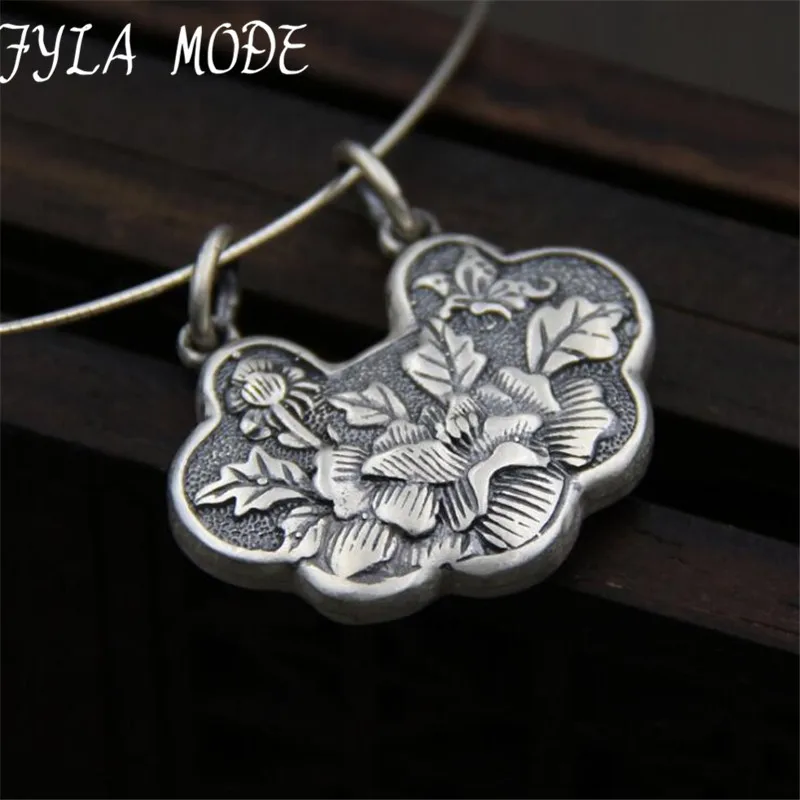 

Beautiful 100% 999 Pure Silver Carved Flower Lock Lucky Amulet NecklacePendant Fine Silver Pendant Wholesales 35*29MM TYC262