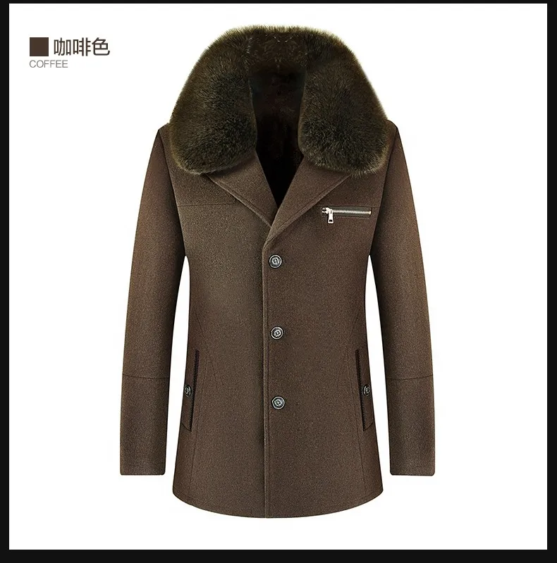 Зимние мужские шерстяные куртки высокого качества, Мужской однобортный плащ с отстегивающимся воротником, Длинная ветровка, шерстяное пальто