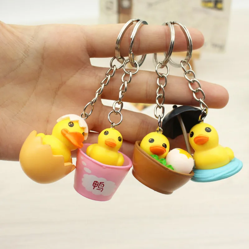 

4pcs Mixed Cute yellow duck Keychain Lovely Cartoon Animal Bag Hanging Pendant Decoration for Men Women Keyring