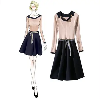 

Fine women's dress autumn and winter new round neck long-sleeved fashion temperament designer popular knit dress