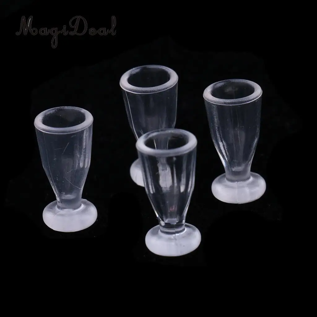4 Pieces Plastic 1/12 Scale Dollhouse Miniature Juice Glass Ice Cream Cups Tableware for Dolls House Accessory Furniture Decor