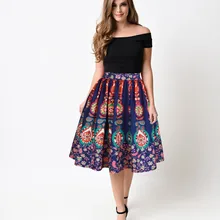 Летняя национальная юбка в складку Женская Повседневная Эластичная талия приталенная юбка женская с высокой талией с принтом бальное платье Faldas