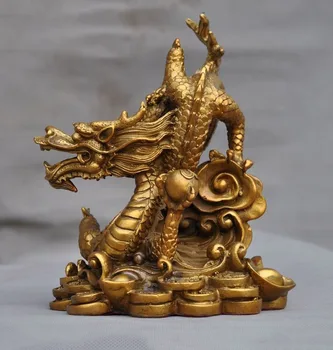 

Christmas 7" Chinese Fengshui Brass Lucky zodiac animal dragon play bead Auspicious Statue Halloween
