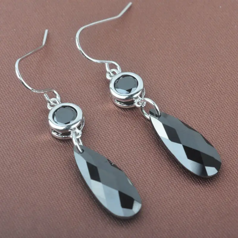 

New Brand Black Cubic Zirconia For Women Silver Jewelry Drop Earrings Free Shipping LS0132