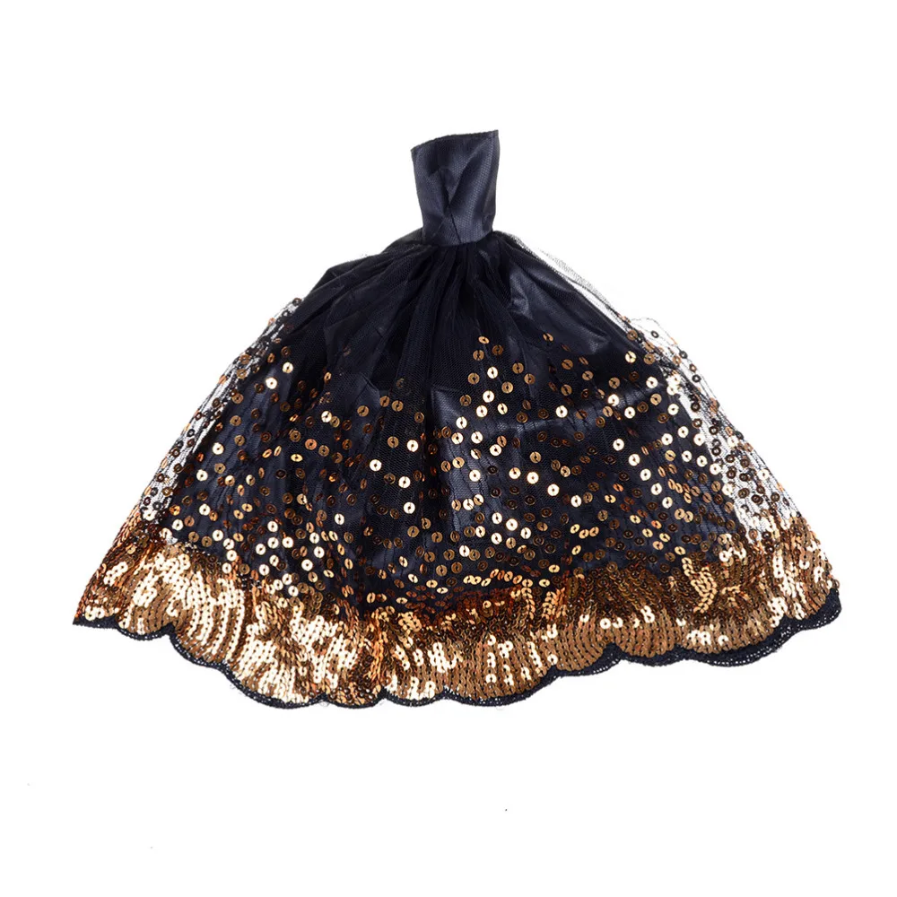 

2017New 1Pc Black Fashion Dress with Lots of Gold Sequins Made to Fit Great Children Gift Birthday Dress for doll