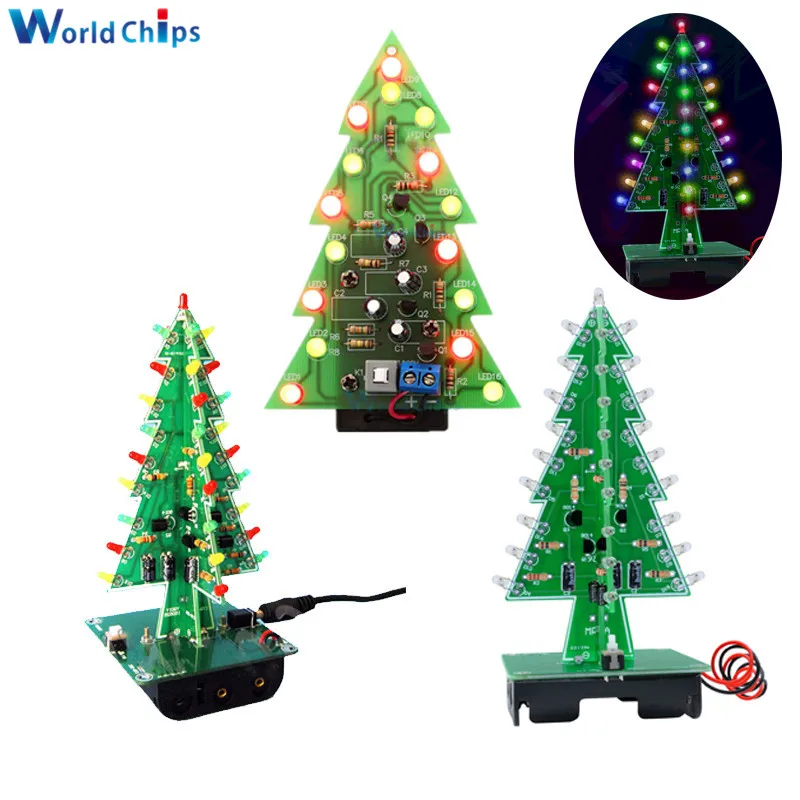 

3D Christmas Tree DIY Kits 7 Colors Light Flash LED Circuit Christmas Trees Red/Green/Yellow LED Flash Circuit Electronic Suit