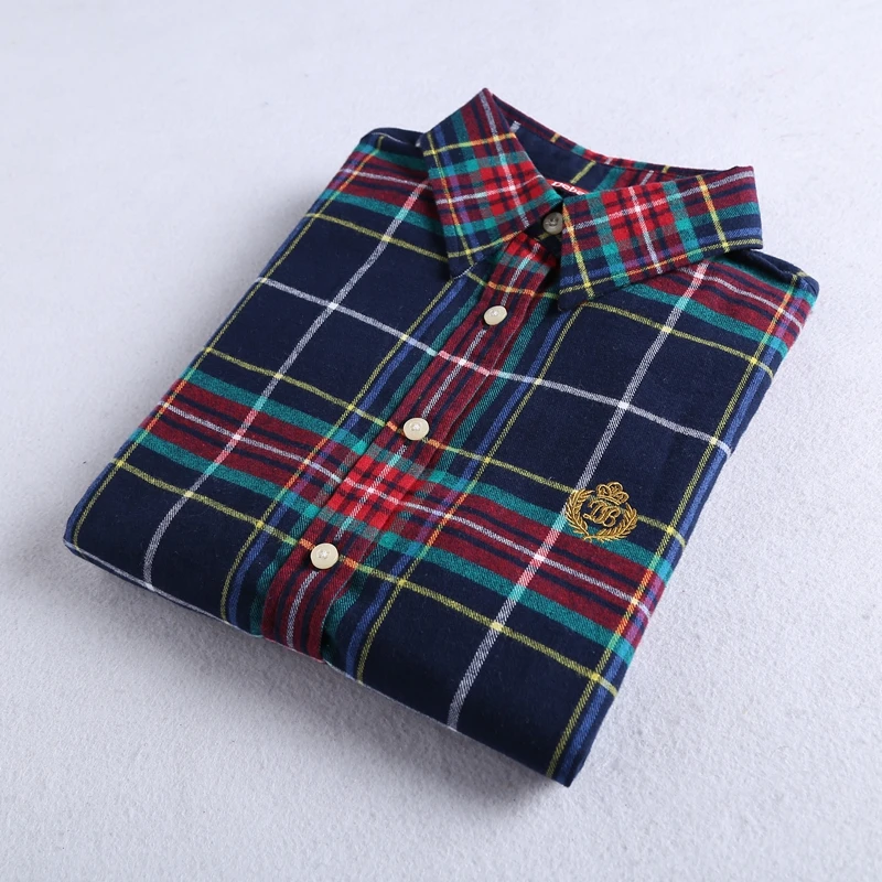  Brand New Flannel Plaid Shirt Women 2019 High Quality Women Blouses 100%Cotton embroidery Casual Lo