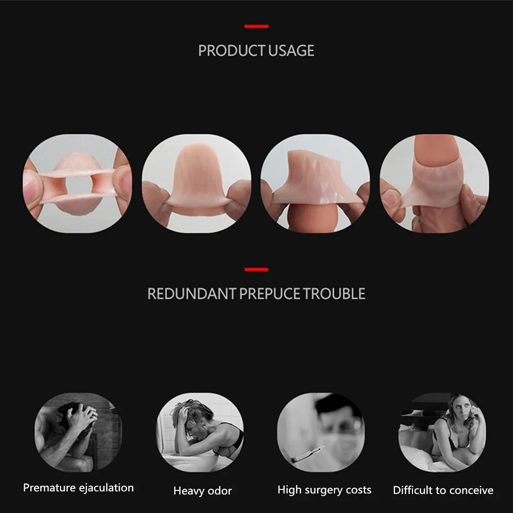 Male Penis Ring TPE Foreskin Straightener Sleeve Cockring Delayed ejaculation Correction Exercise Heath Care Sex Toys for Men (7)