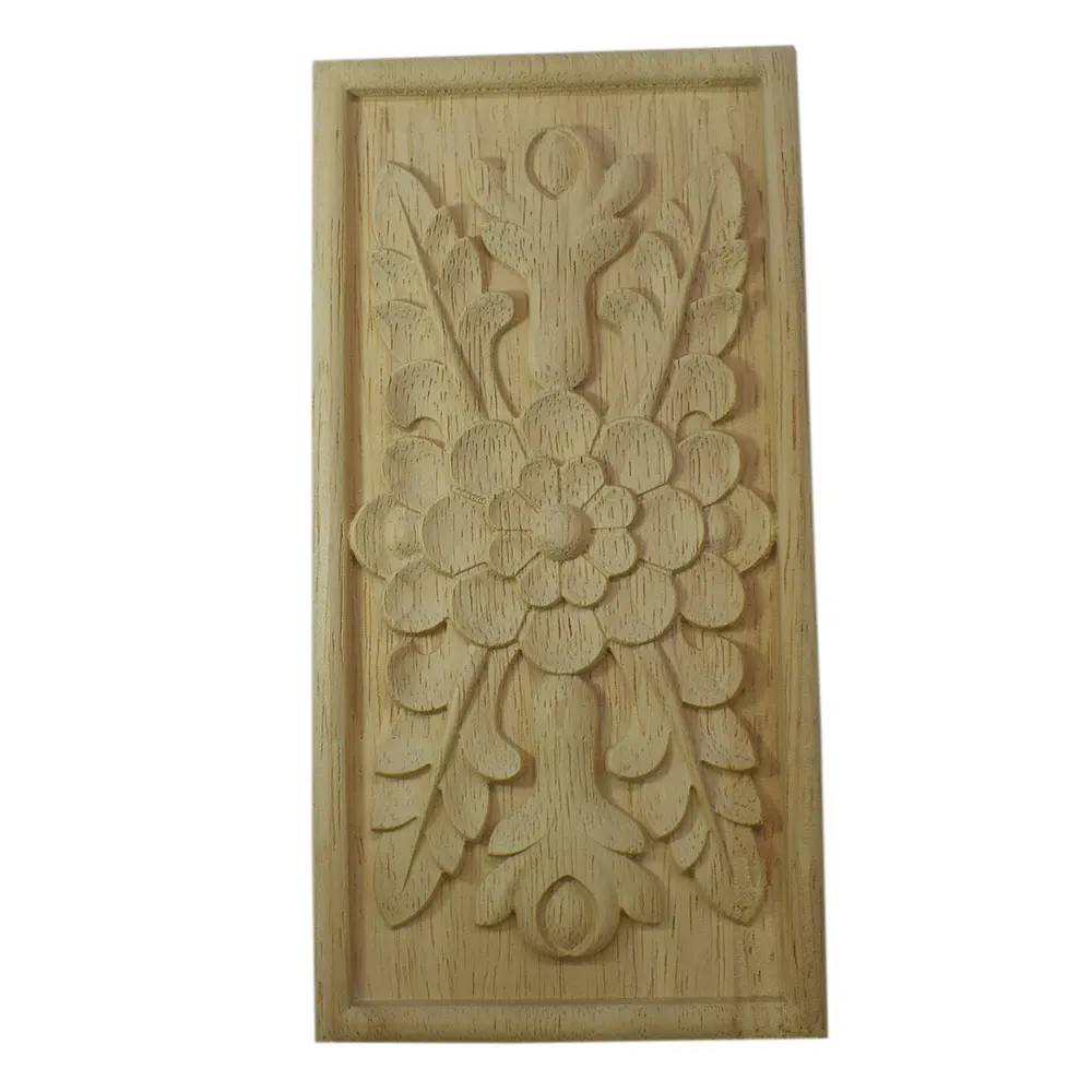 European Natural Wood Appliques Square Flower Carving Decals Decorative