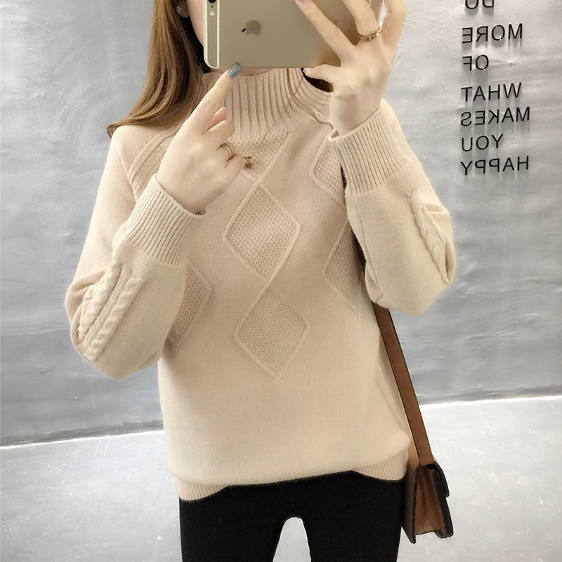 Autumn turtleneck sweater winter warm tops women's long sleeve knitted sweaters solid ladies casual loose pullovers and sweaters