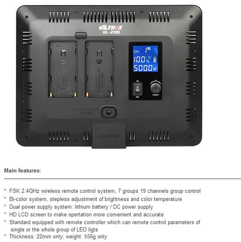 Viltrox VL-200T Тонкий двухцветный светодиодный светильник для видеосъемки панель+ подставка комплект VL-200 3300-5600k 30W беспроводной пульт дистанционного управления фото заполняющий светильник