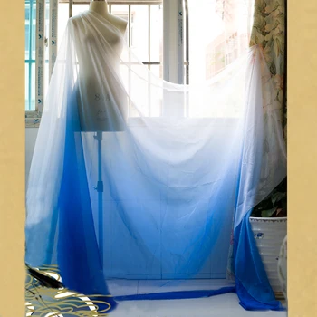 

Soft Tencel Chiffon Fabric Sheer Dancing Dress Material Blue White Gradient Chiffon Cloth Tecido