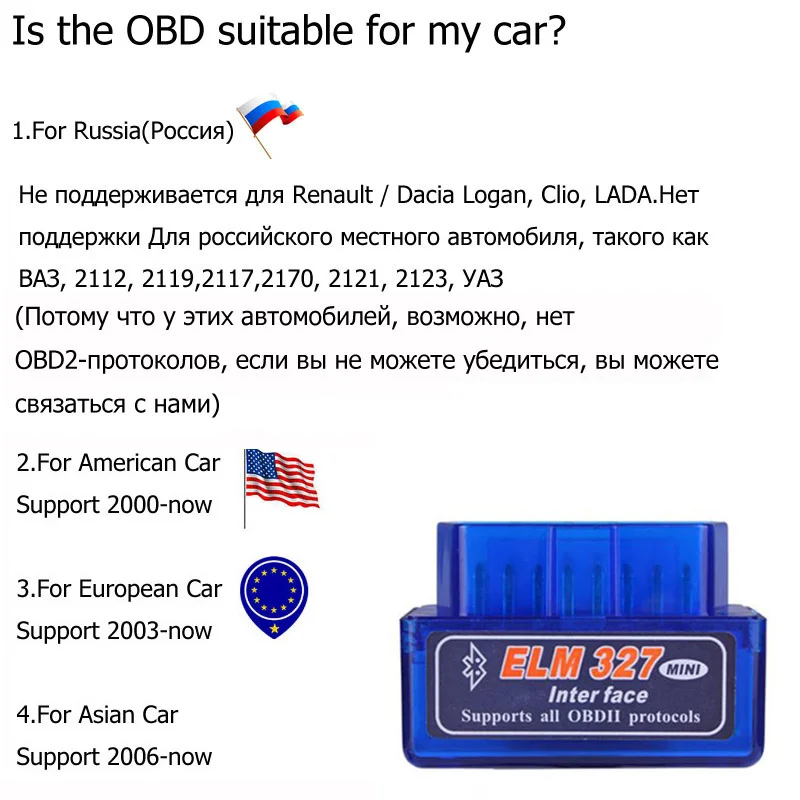 Автомобильный диагностический модуль Elm327 V1.5 Bluetooth инструмент OBD2 адаптер