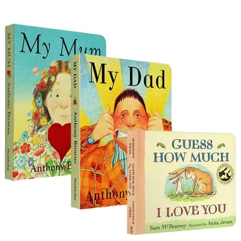 

3 Board Books/set Guess How Much I Love You , My Dad, My Mum English Story Coloring Cardboard Books for Kids Learning Toys