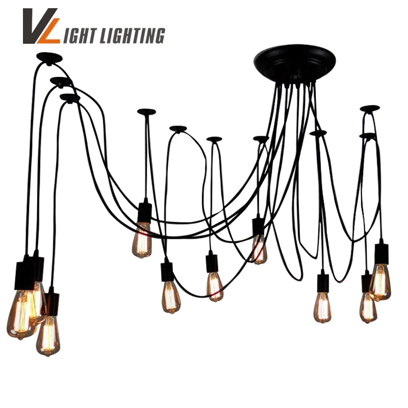 Mordern Nordic Retro Edison Bulb Light Chandelier Vintage Loft Antique Adjustable DIY E27 Art Spider Ceiling Lamp Fixture Light