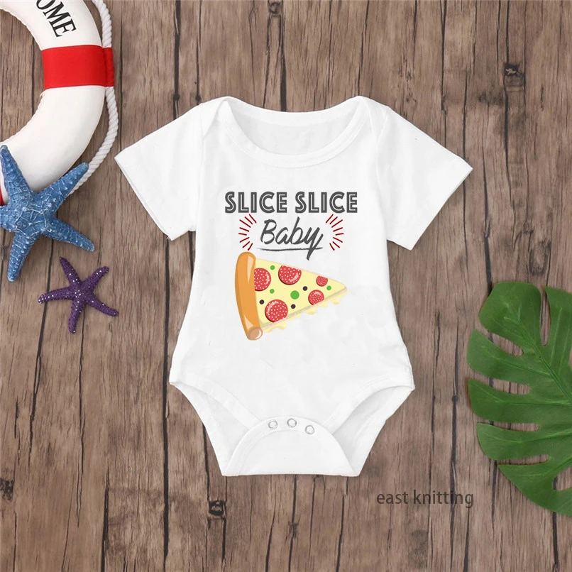 

DERMSPE Newborn Baby Boys Girls Short Sleeve Letter Print Slice Slice Baby Pizza Romper Summer Baby Clothes Hot Sales